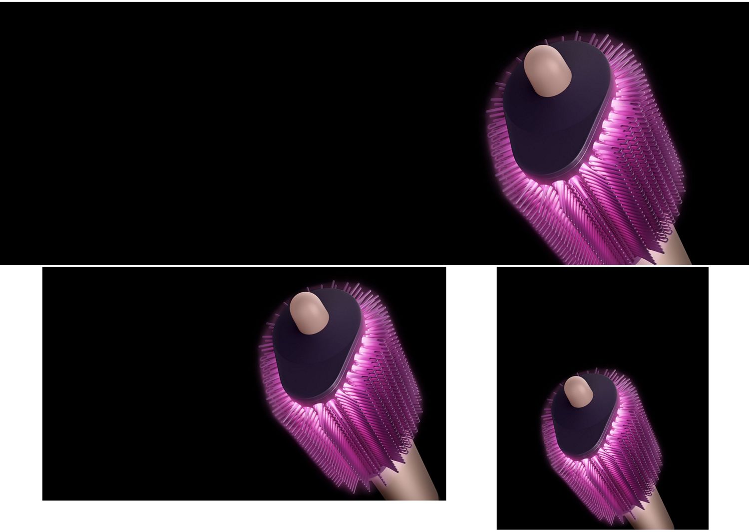 Pink graphics show airflow through the bristles on the Dyson Airsmooth styling brush.