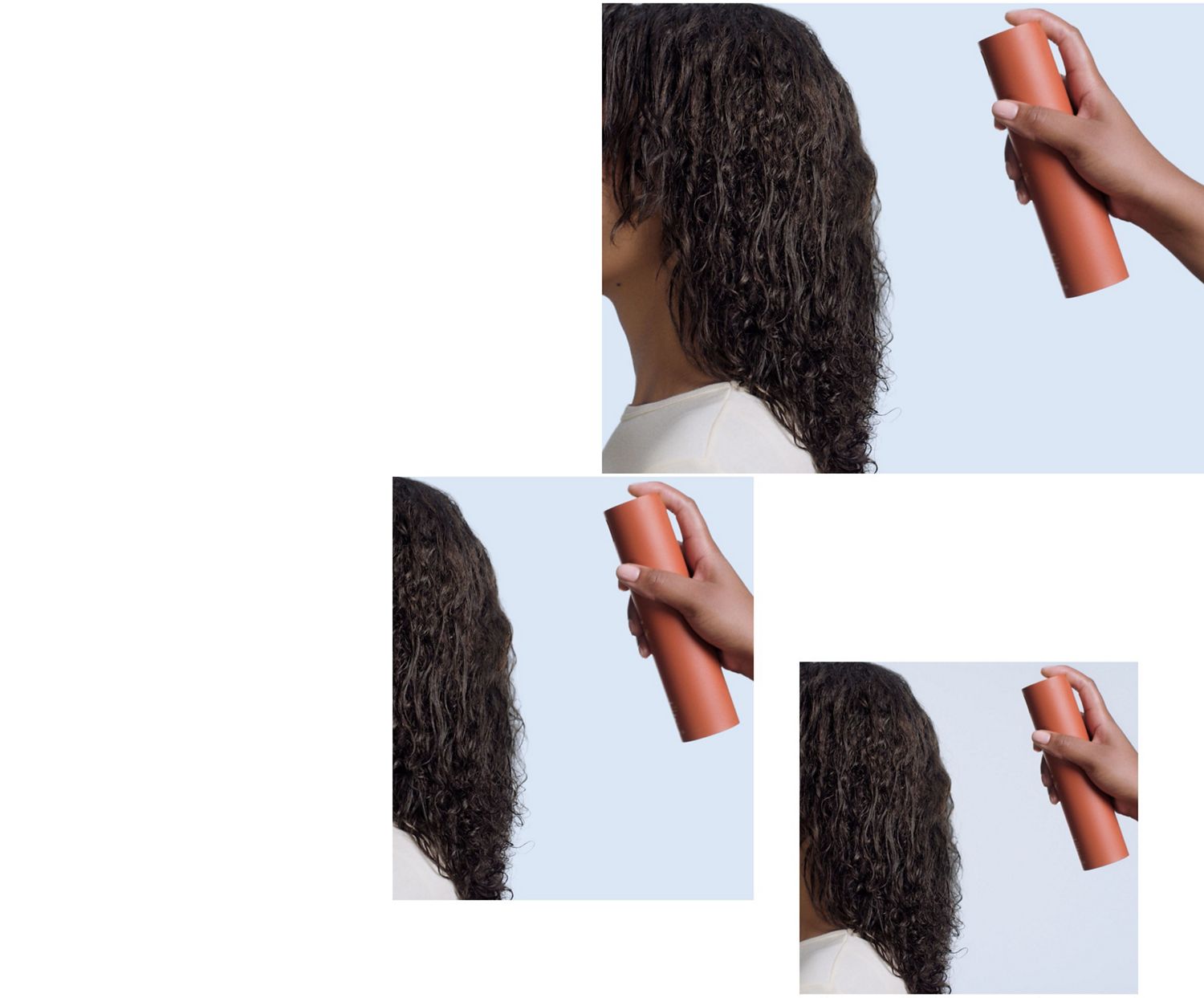 Dyson Omega leave-in conditioning spray is applied to hair.