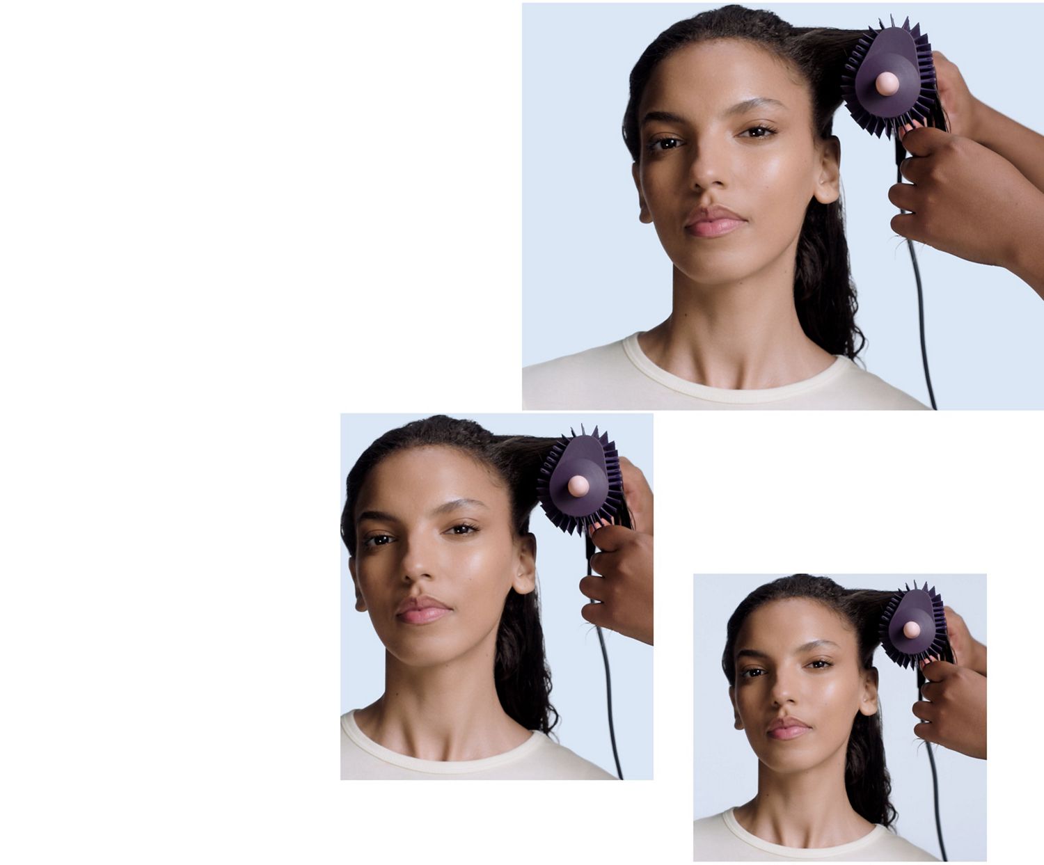 Dyson Airsmooth styling brush used to style hair.