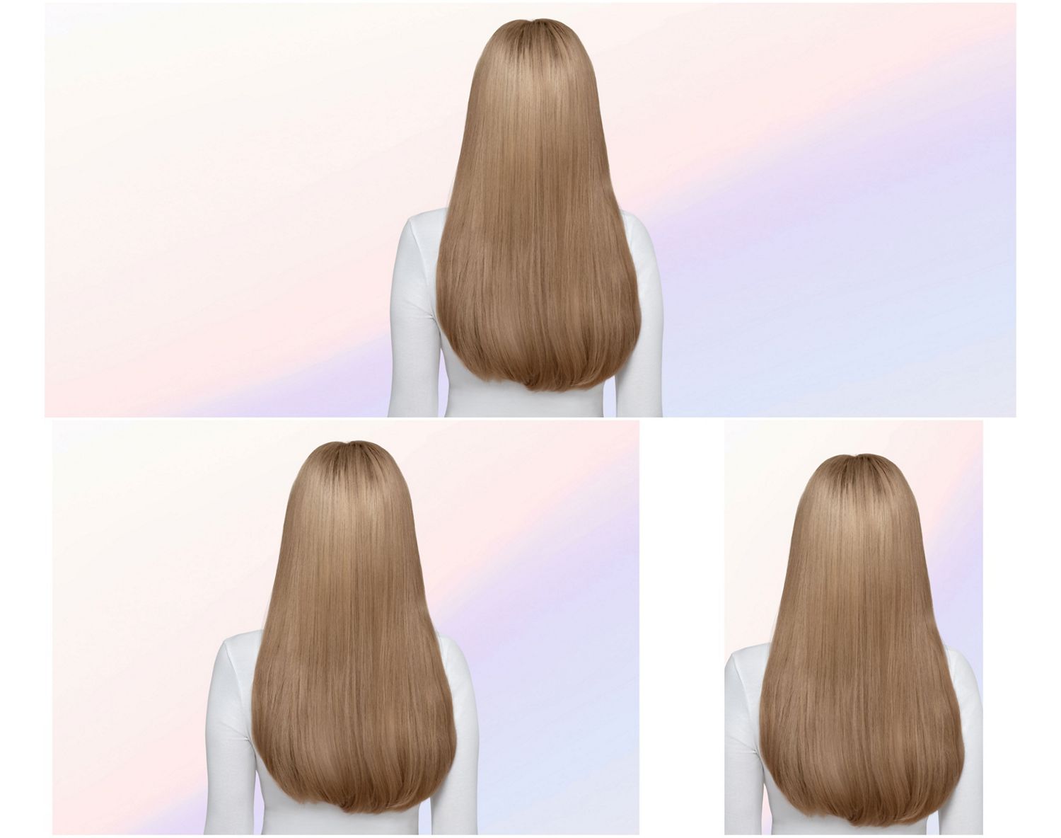 Before and after of wavy hair styled with the Dyson Airsmooth styling brush.