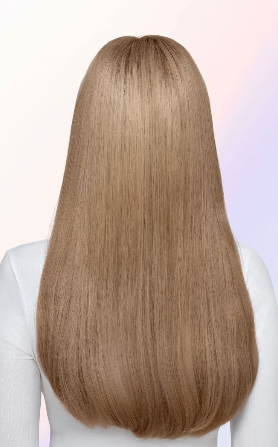 Before and after of straight hair styled with the Dyson Airsmooth styling brush.