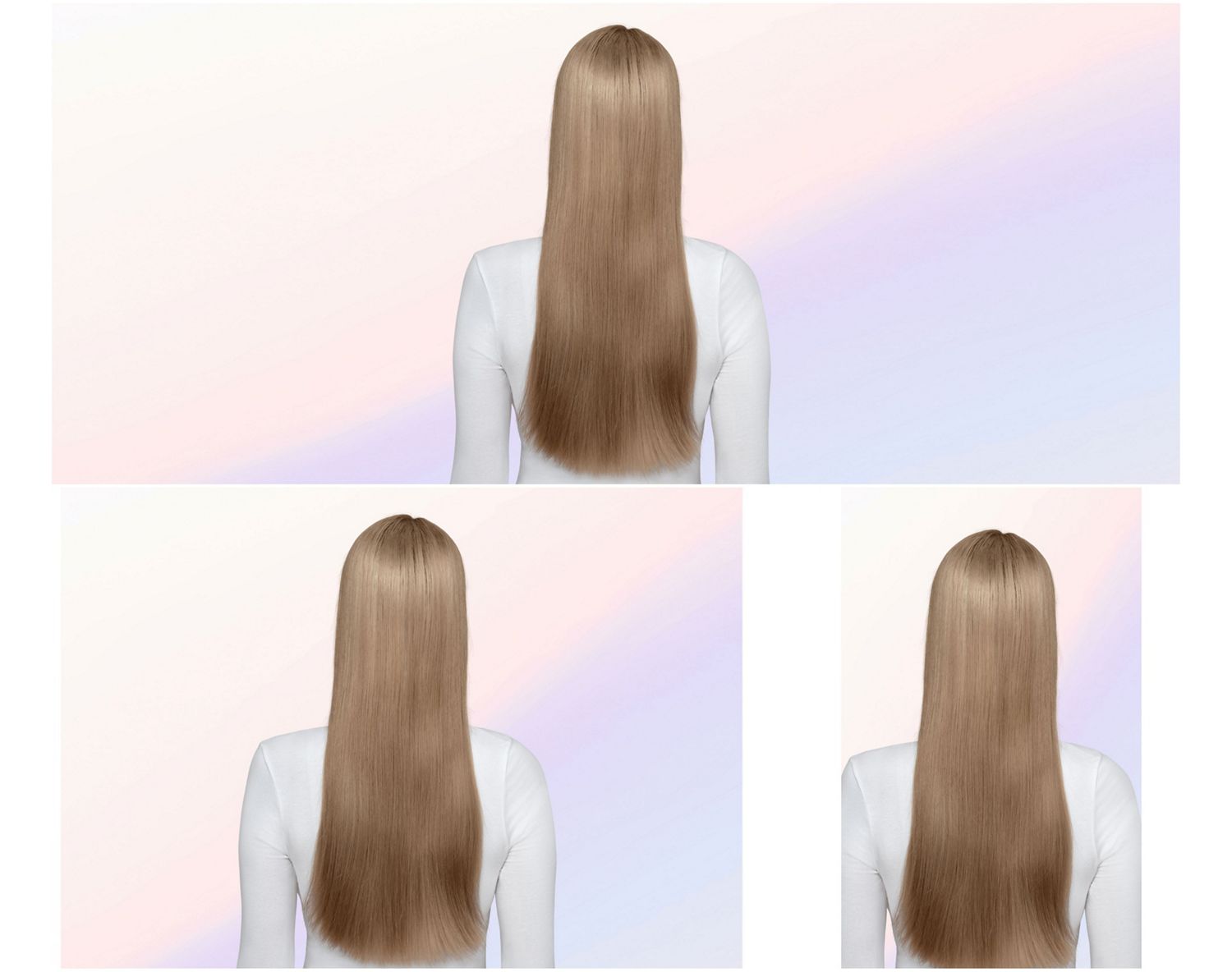 Before and after of wavy hair styled with the Dyson Airsmooth styling brush.