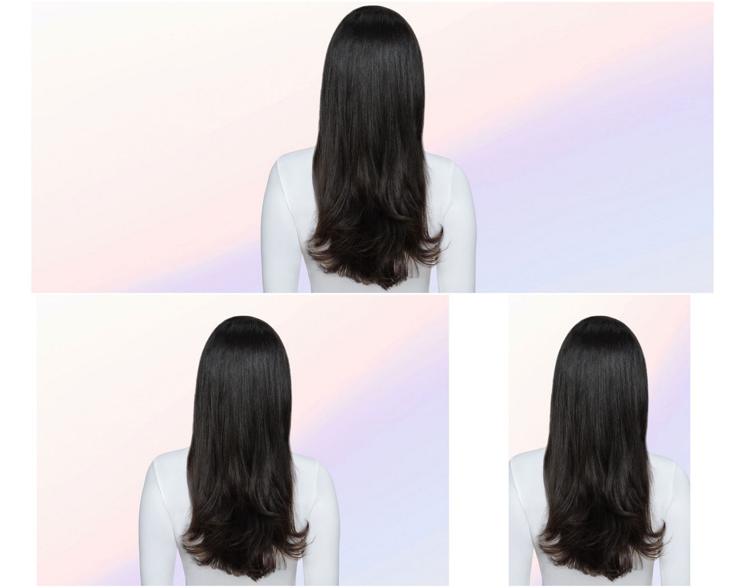Before and after of wavy hair styled with the Dyson Airsmooth styling brush.