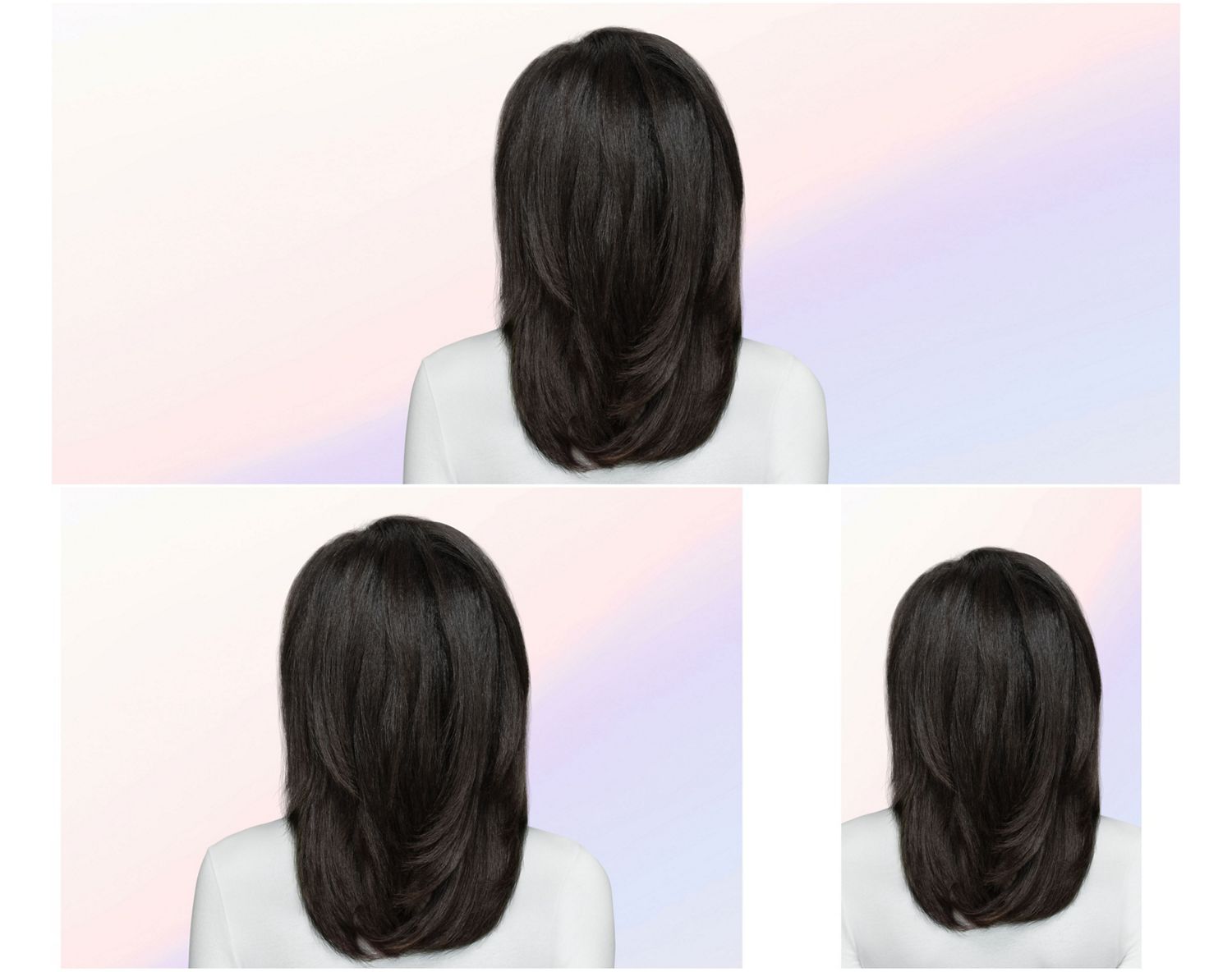 Before and after of curly hair styled with the Dyson Airsmooth styling brush.