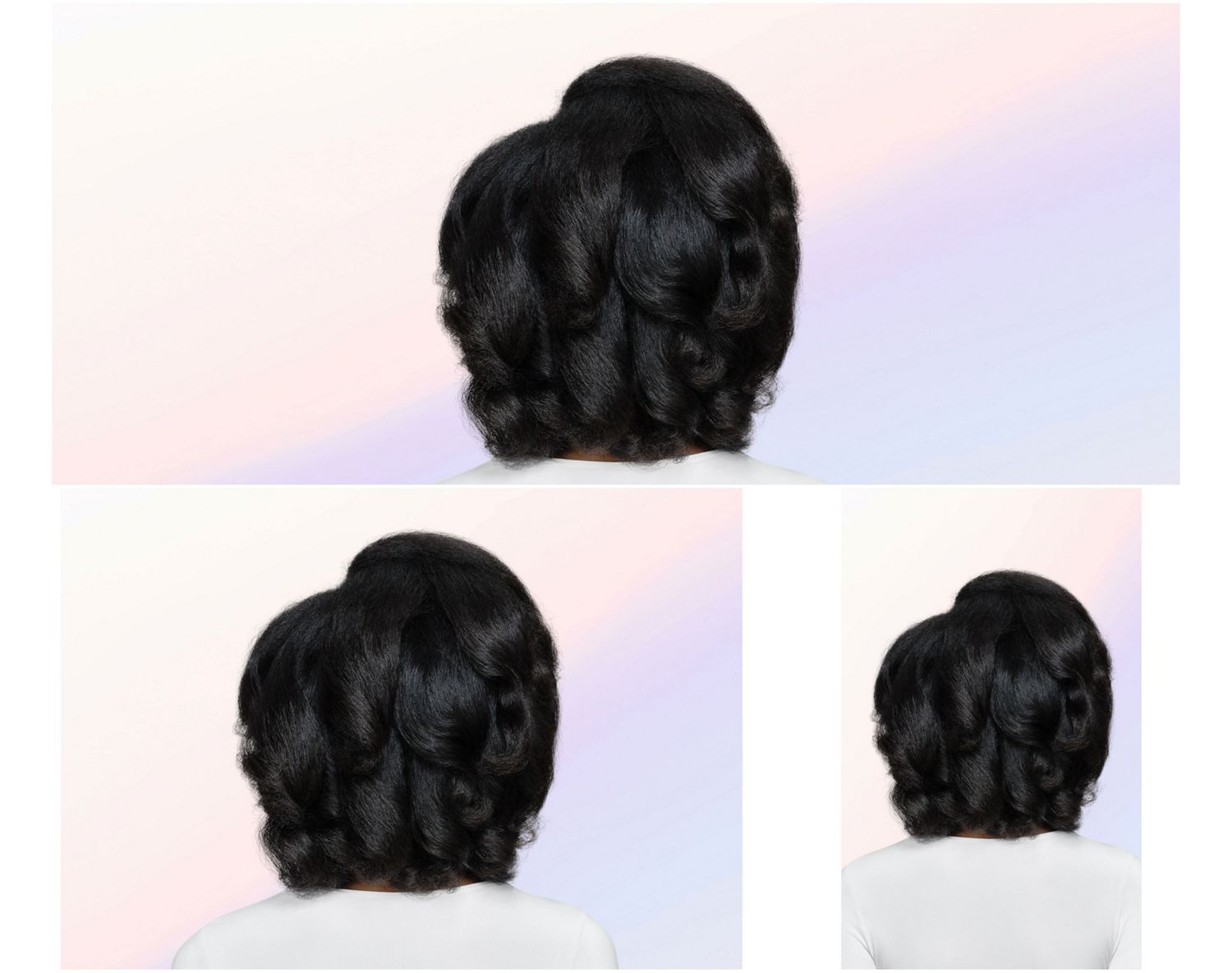 Before and after of coily hair styled with the Dyson Airsmooth styling brush.
