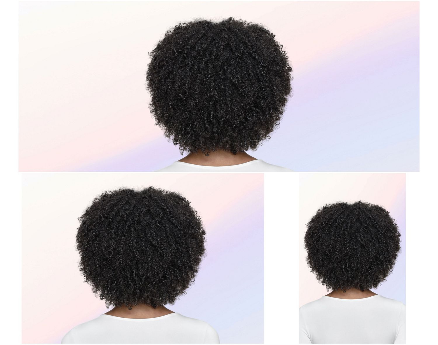 Before and after of coily hair styled with the Dyson Airsmooth styling brush.