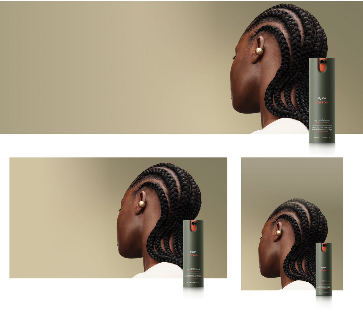 A blonde model straightens her hair using the Dyson Co-anda2x multi-styler and dryer and the AirSmooth2x attachment.