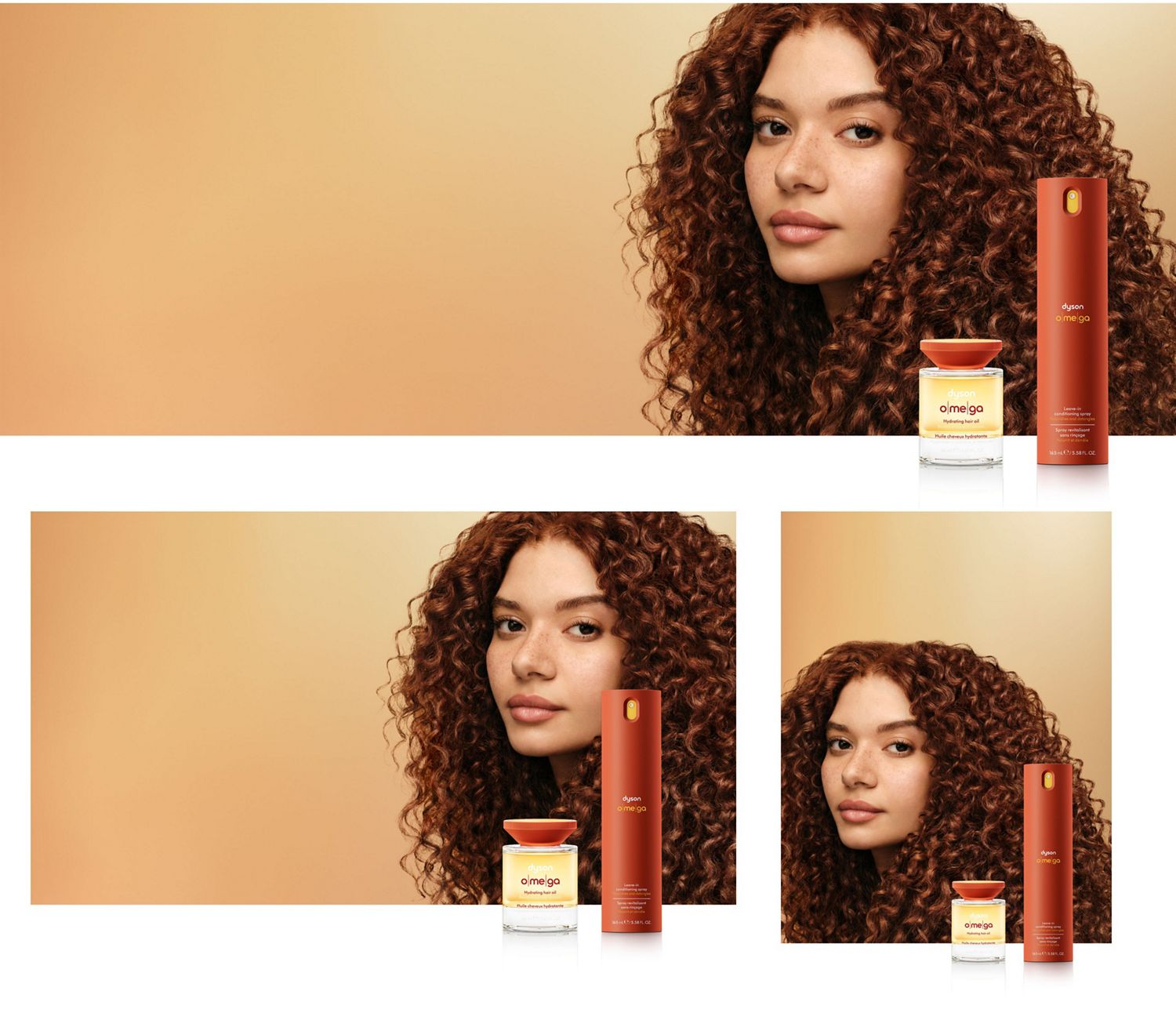 A redhead model curls her hair with the Dyson Airwrap i.d multi-styler and dryer.