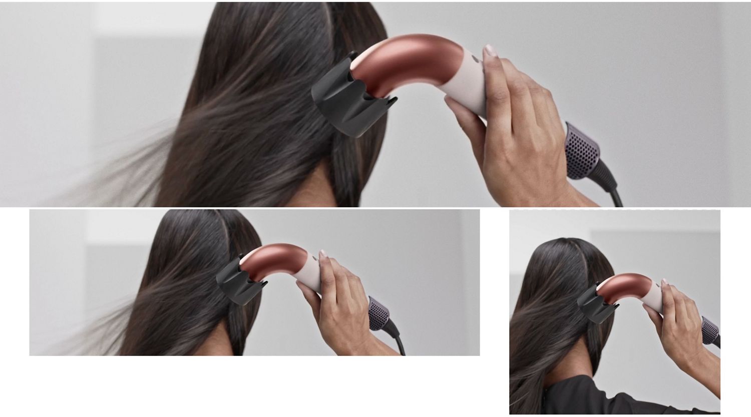  A model dries her hair with the Dyson Supersonic r hair dryer.