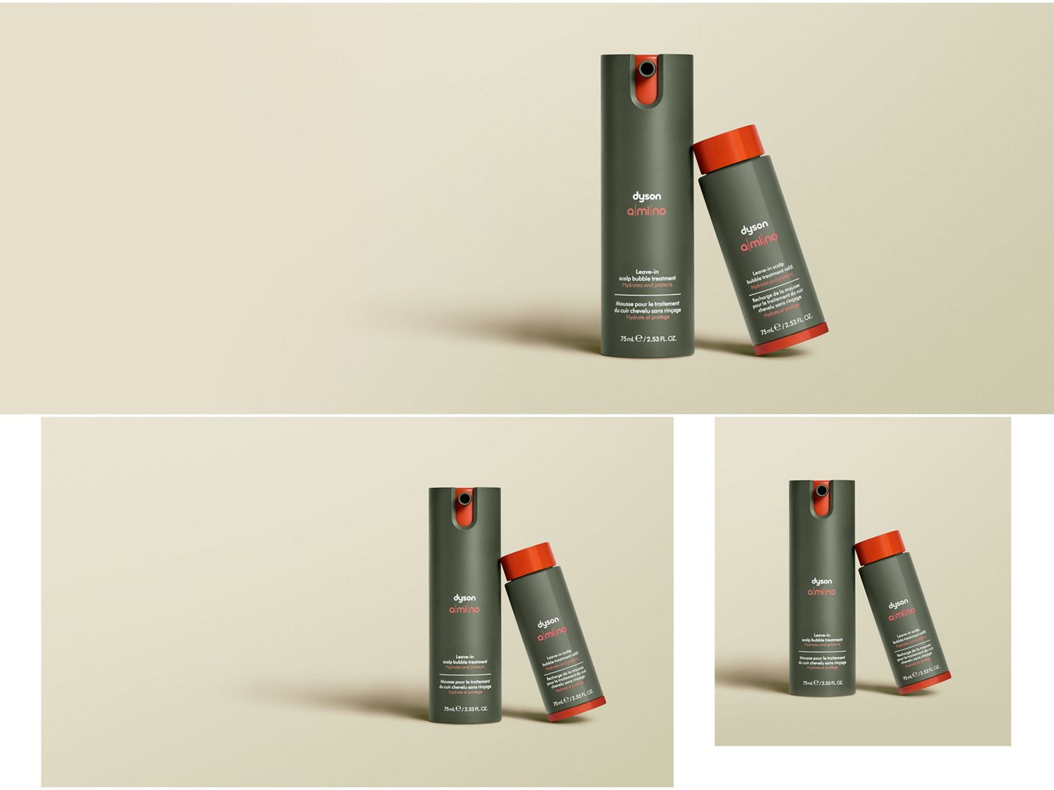 Dyson Amino Leave-in Scalp Bubble Treatment neben Nachfüllpackung