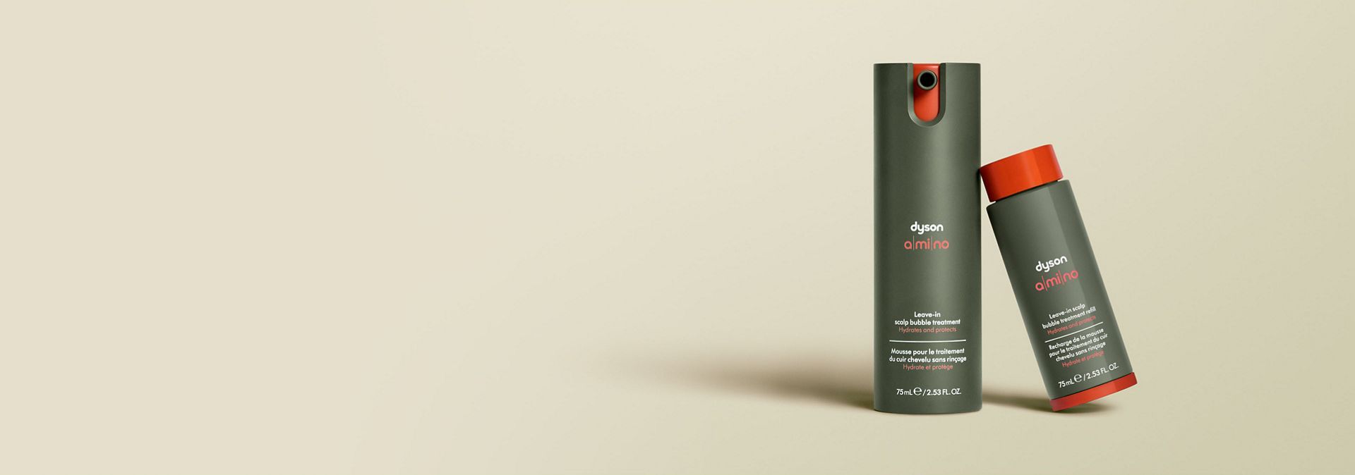 Dyson Amino leave-in scalp bubble treatment along with a refill.