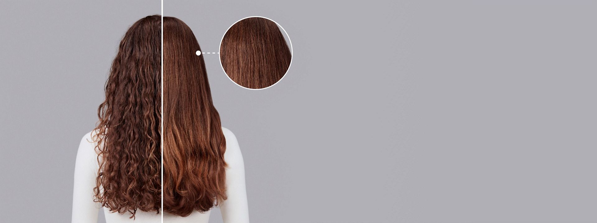 Dyson Chitosan styling range before and after results on light-brown curly hair.