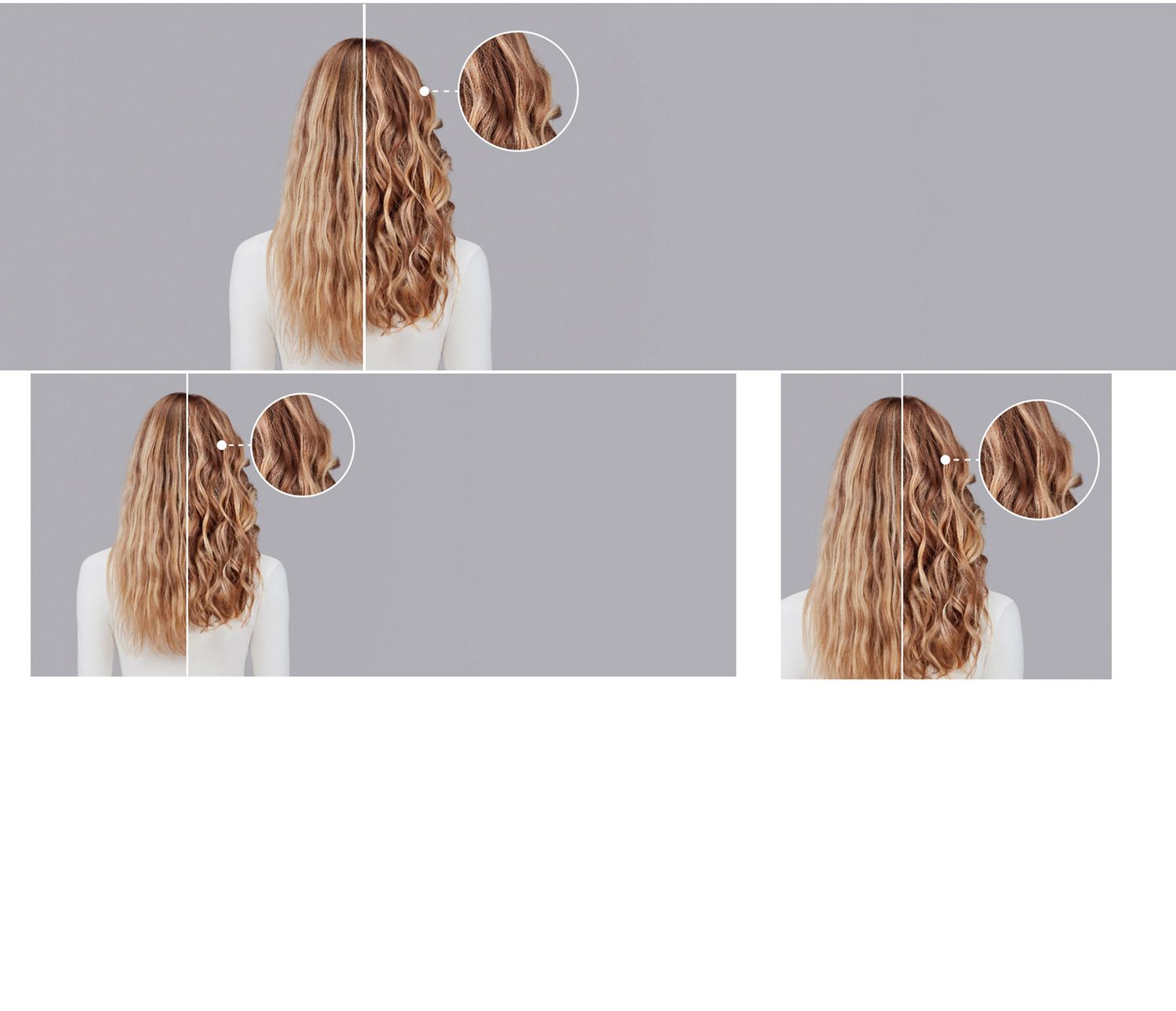 Dyson Chitosan styling range before and after results on wavy blonde hair.