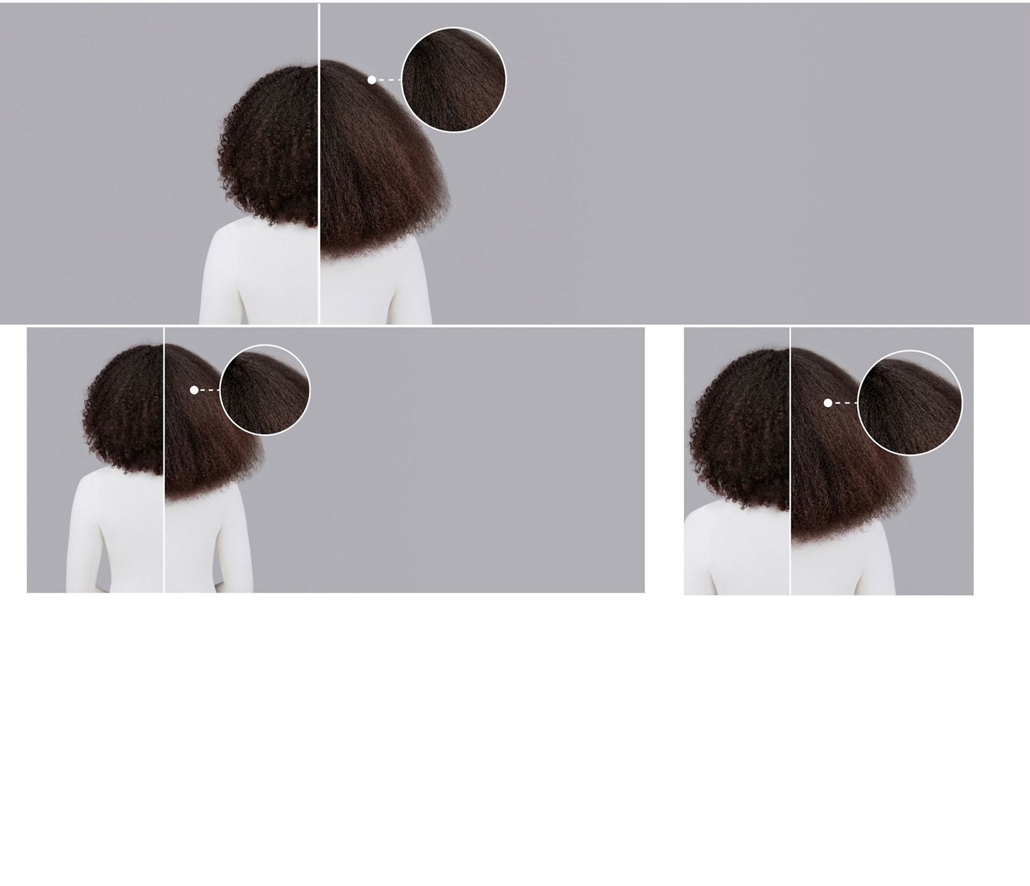 Dyson Chitosan styling range before and after results on brown coily hair.