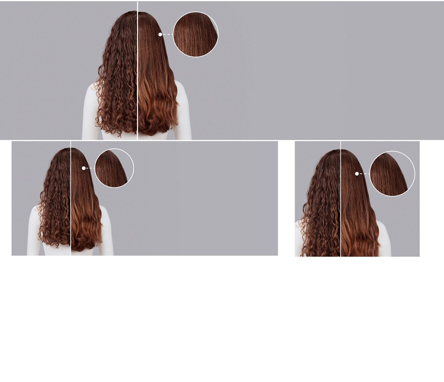 Dyson Chitosan styling range before and after results on light-brown curly hair.