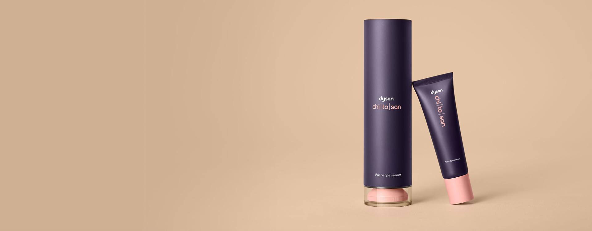 Dyson Chitosan Post-style serum travel mini and full-size spray.