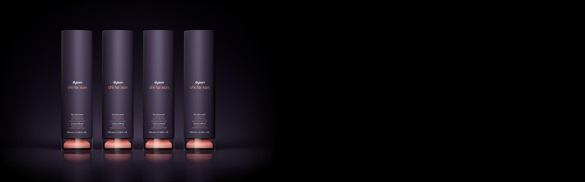 The range of Dyson Chitosan Pre-style cream formulations.