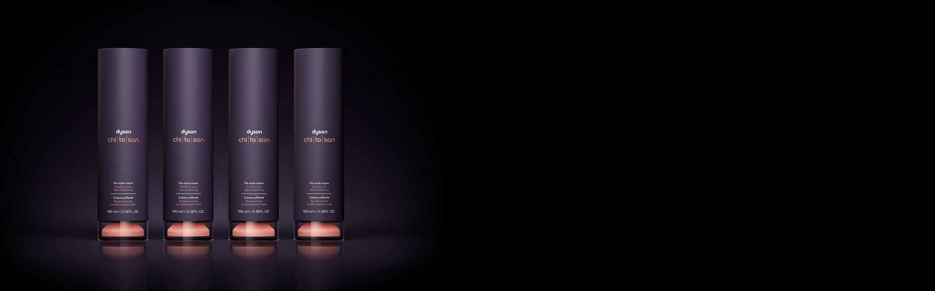 The range of Dyson Chitosan Pre-style cream formulations.