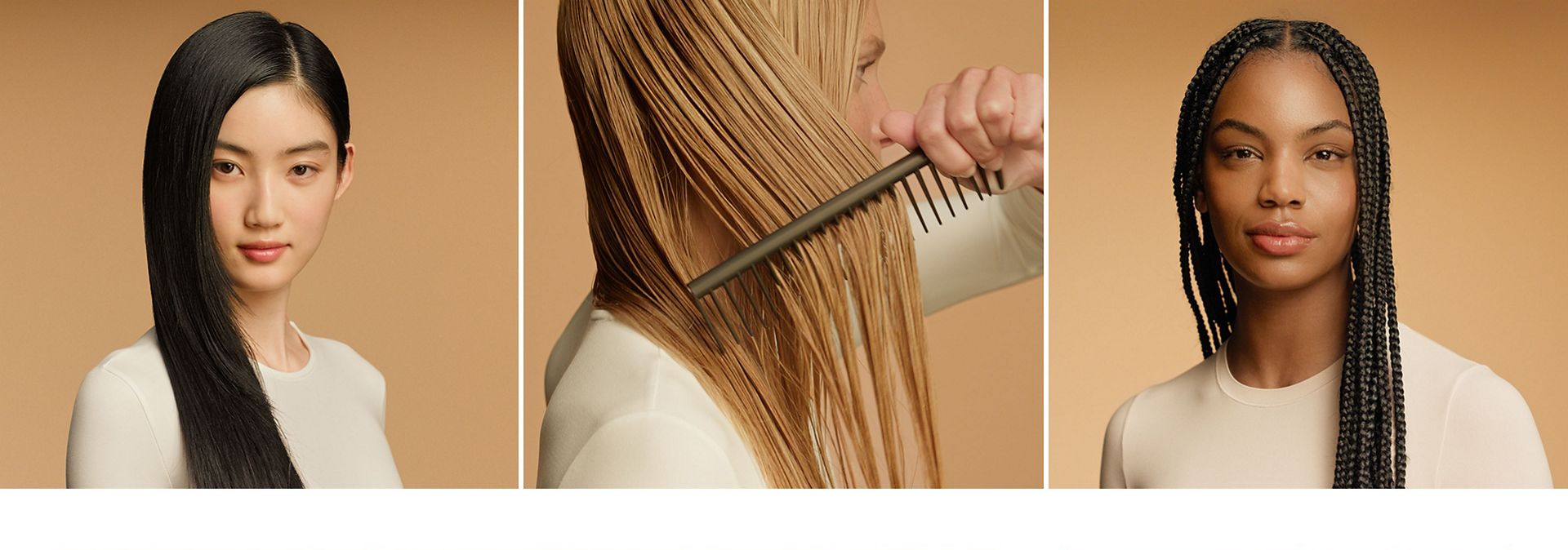 A range of models with hair nourished using Dyson Omega products.