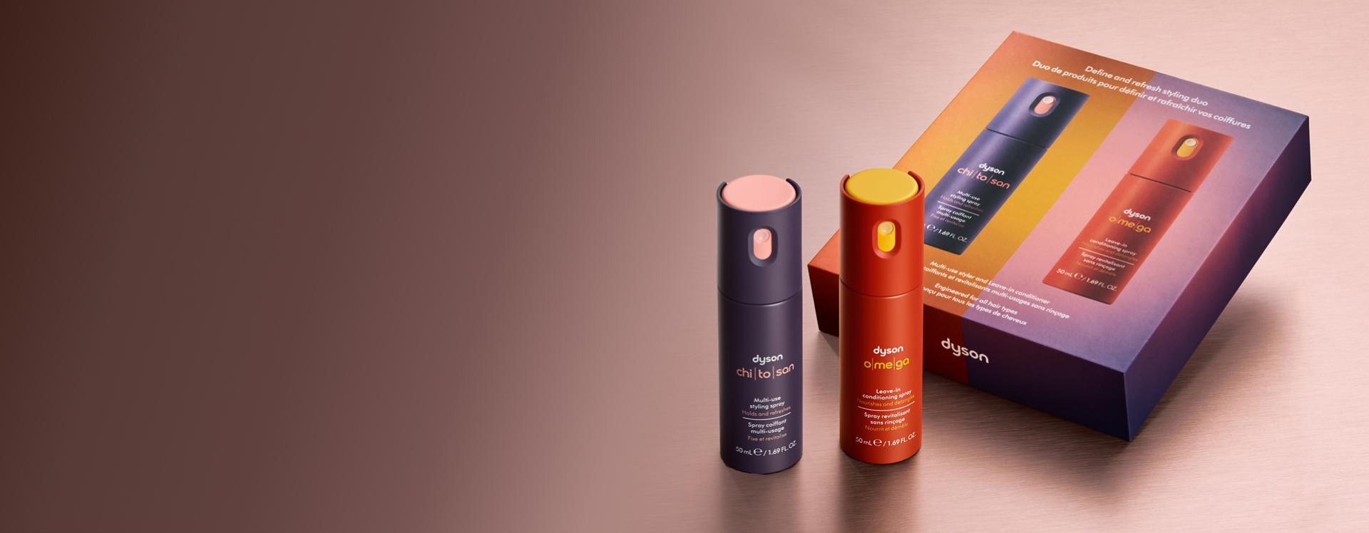 Dárková sada Dyson Define and Refresh – stylingové duo součástí balení.