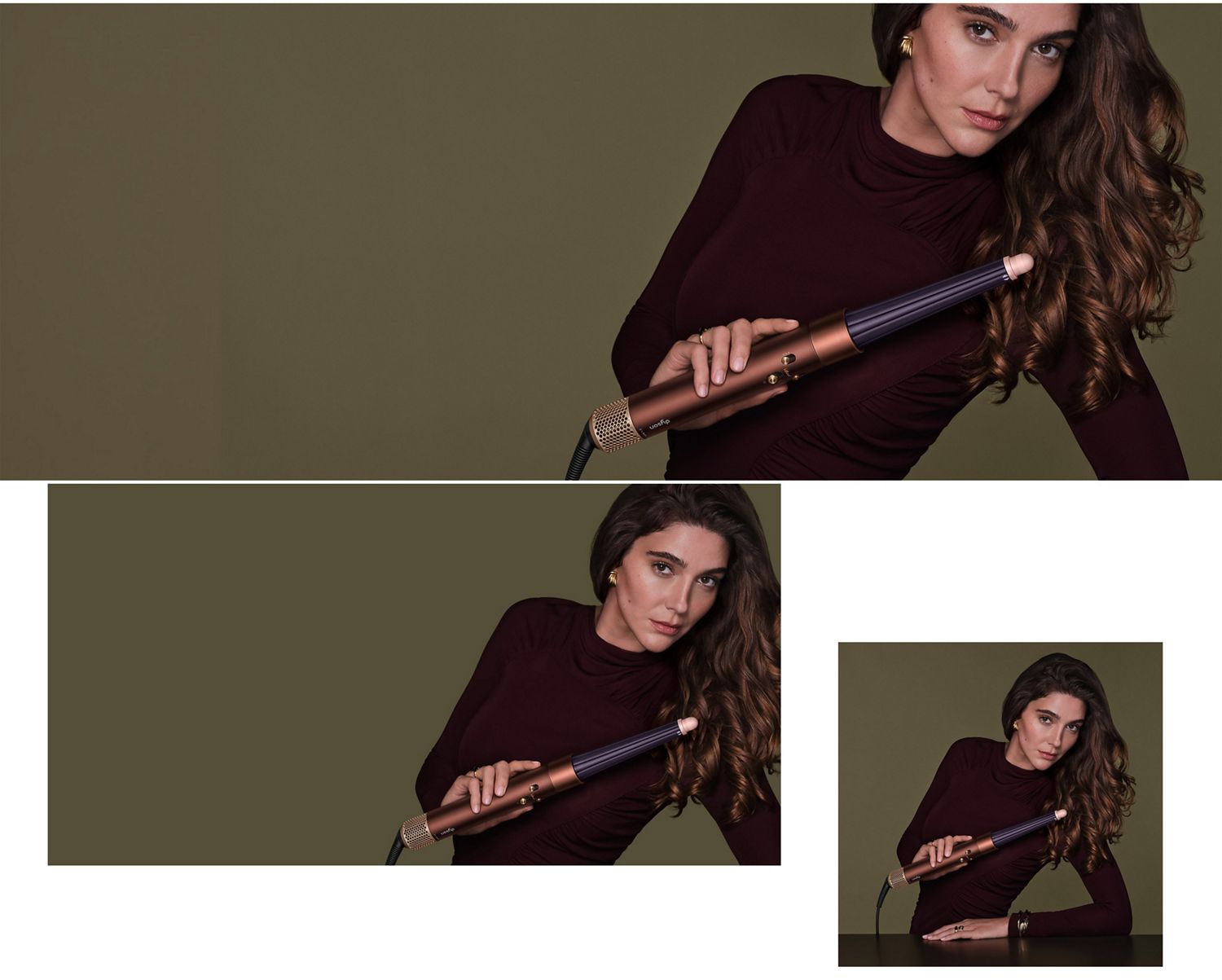 Mannequin tenant le multistyler et sèche-cheveux Dyson Airwrap i.d.™.