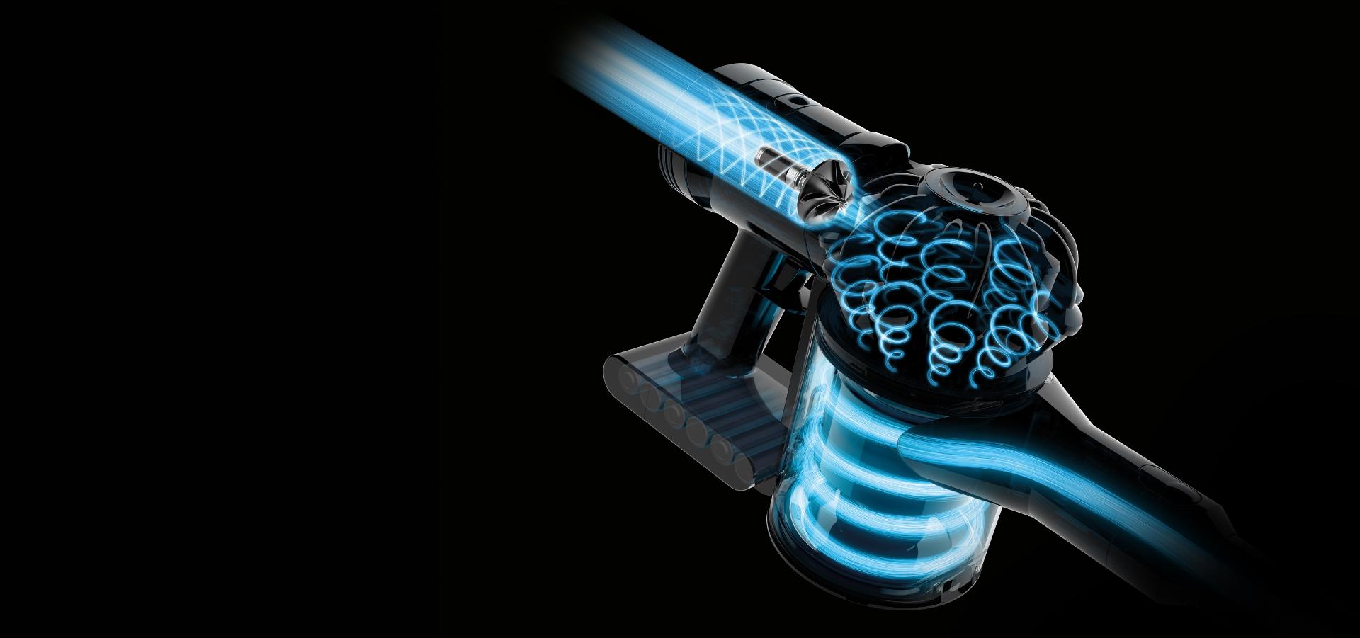 Dyson V7 摩打及氣旋內部運作透視圖