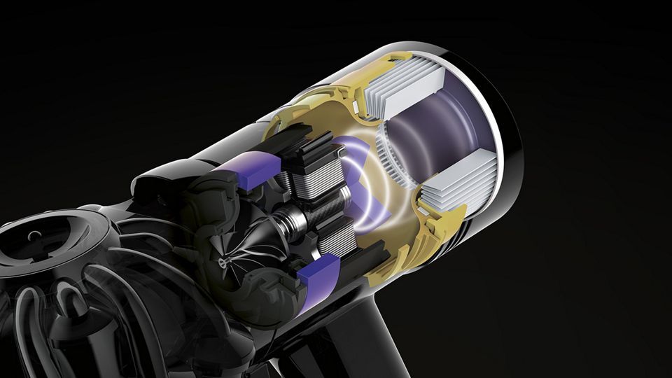 X-ray di lavorazioni interne del motore Dyson V7 e delle vie aeree aerodinamiche