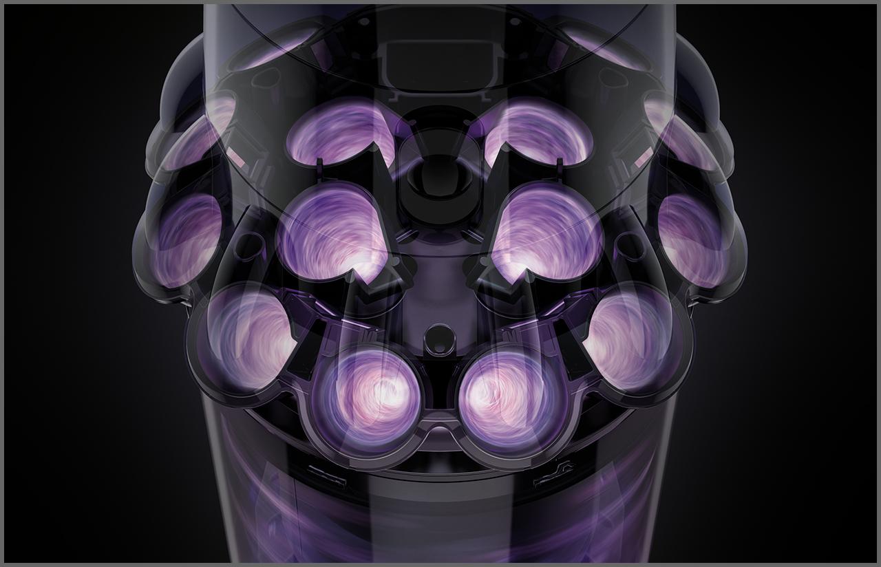 Graphic of cyclones inside the Dyson Outsize vacuum