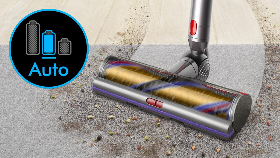 Cleaner head moving from hard floor to carpet