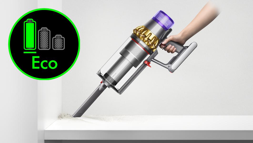 Hand held vacuum cleaning a shelf