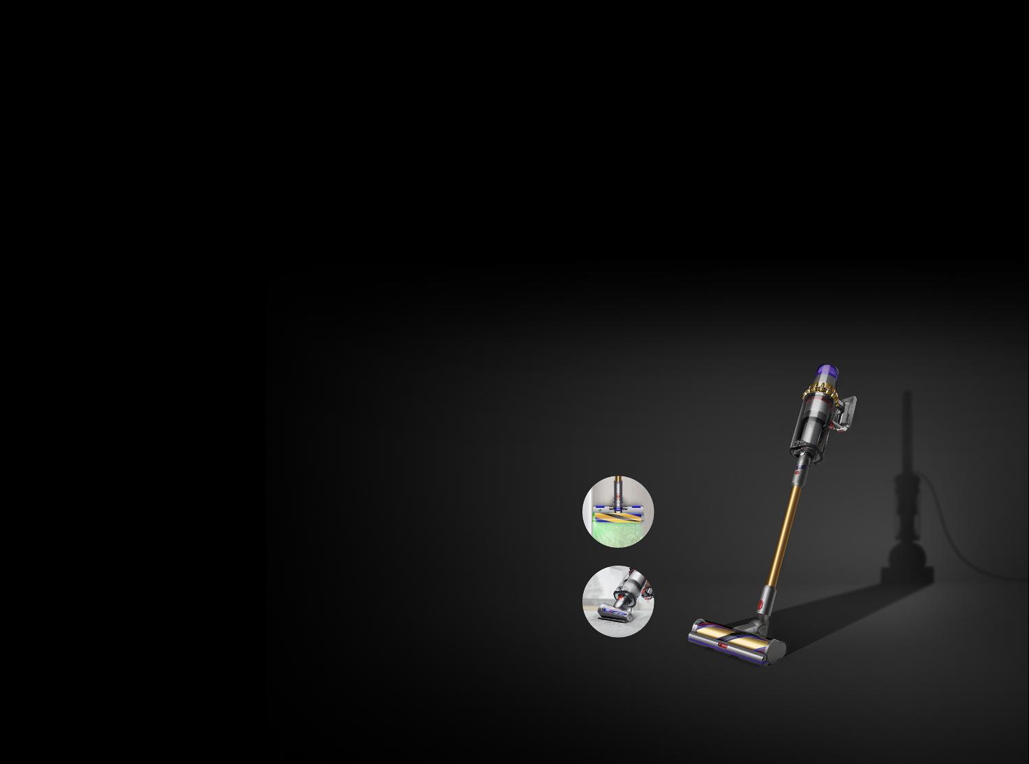 Dyson Outsize Absolute with shadow of a Dyson upright vacuum cleaner