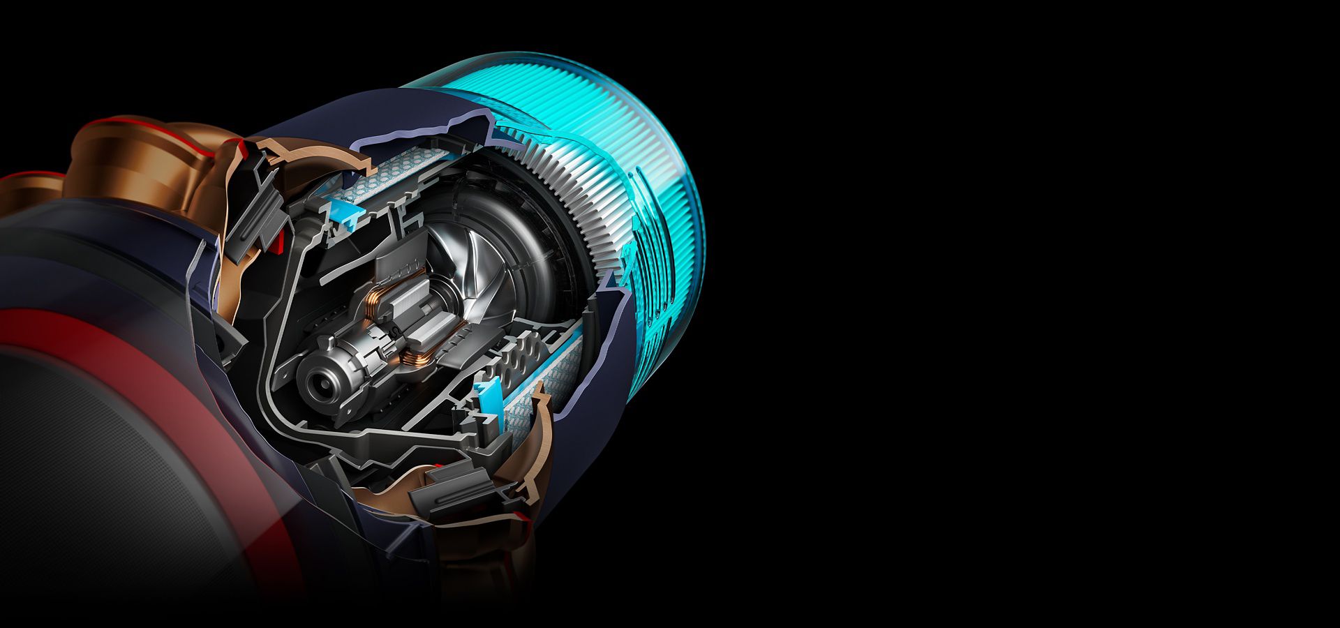 Querschnitt der Technologie des Dyson Gen5 Detects.