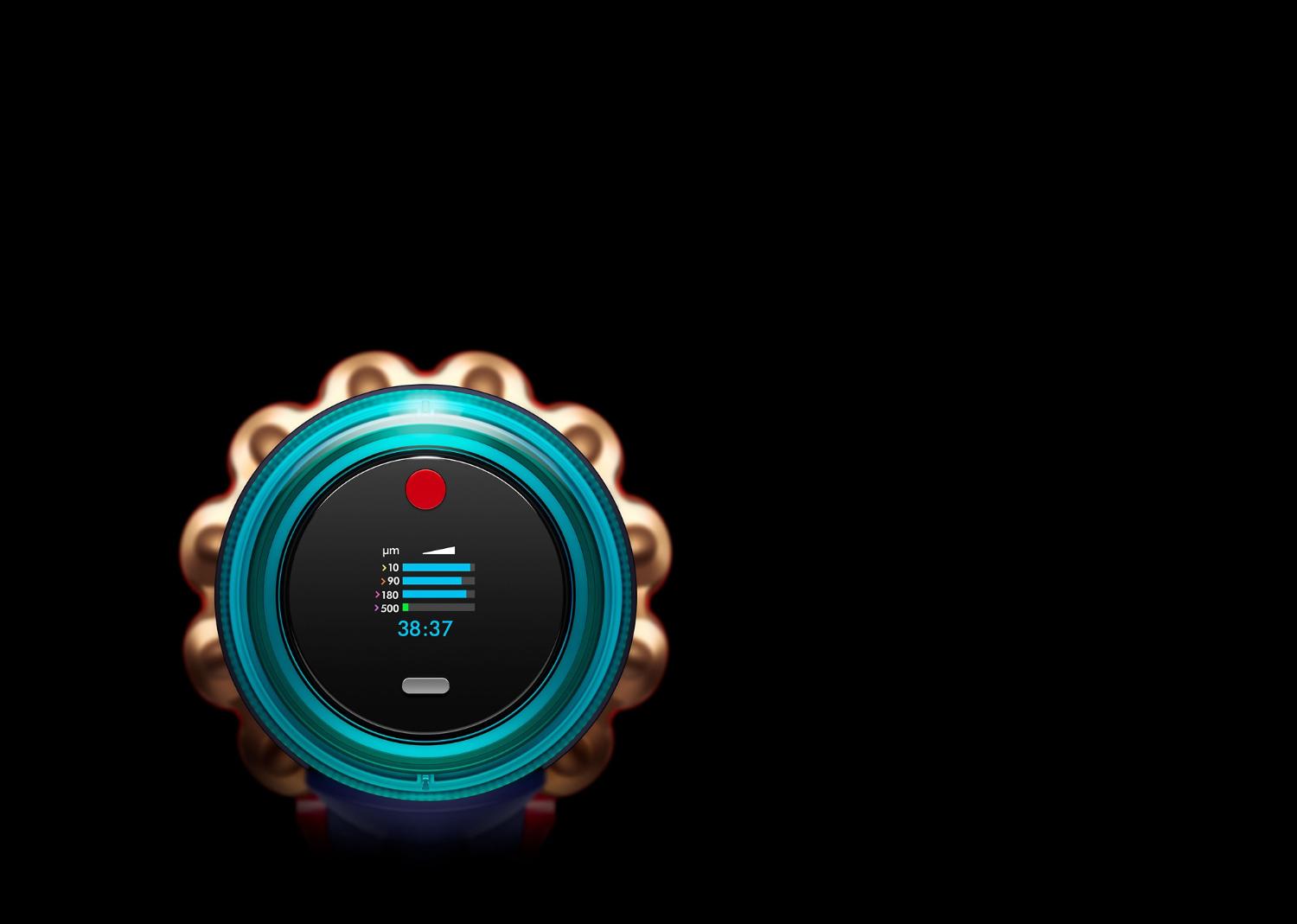 The new Dust Detect LCD screen on the Dyson Gen5detect.