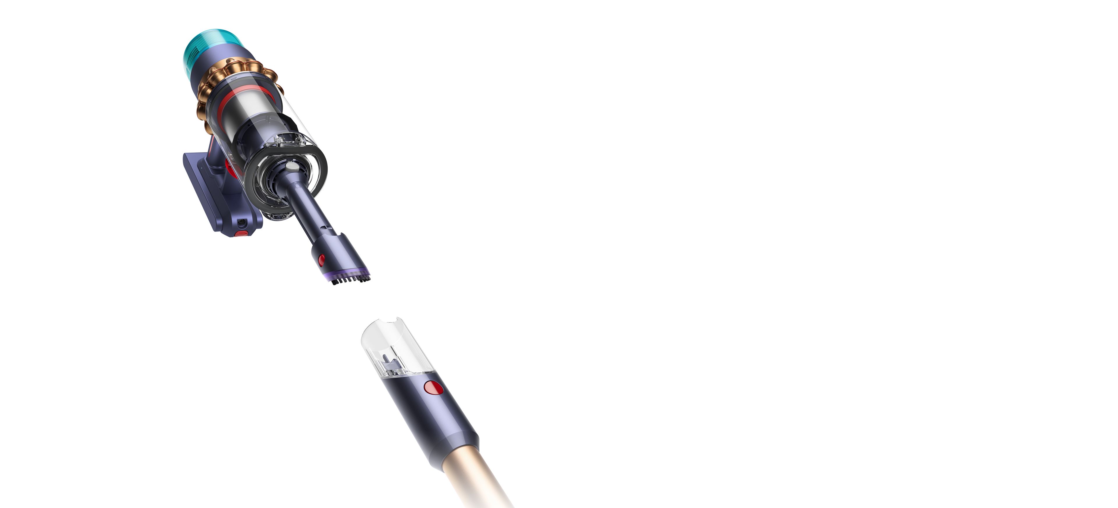 The Dyson Gen5detect shown with its Built-in dusting and crevice tool.