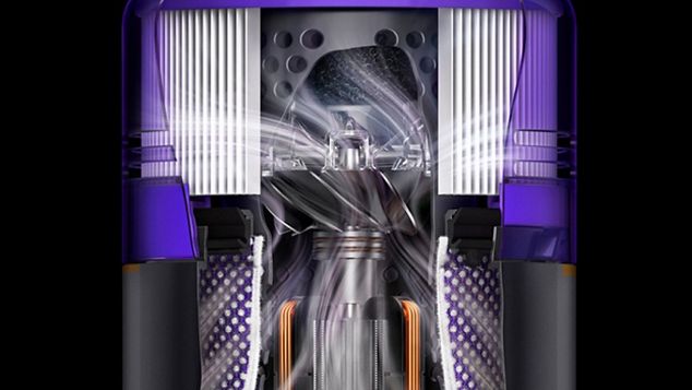 空気がインペラーへと流れ、吸引力を生み出すDyson Hyperdymiumモーターのテクノロジー断面図