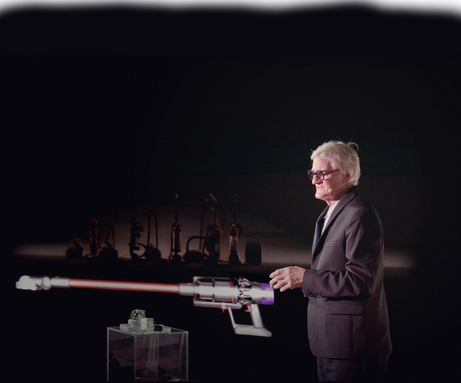 Sir James Dyson on stage presenting and releasing new Dyson products