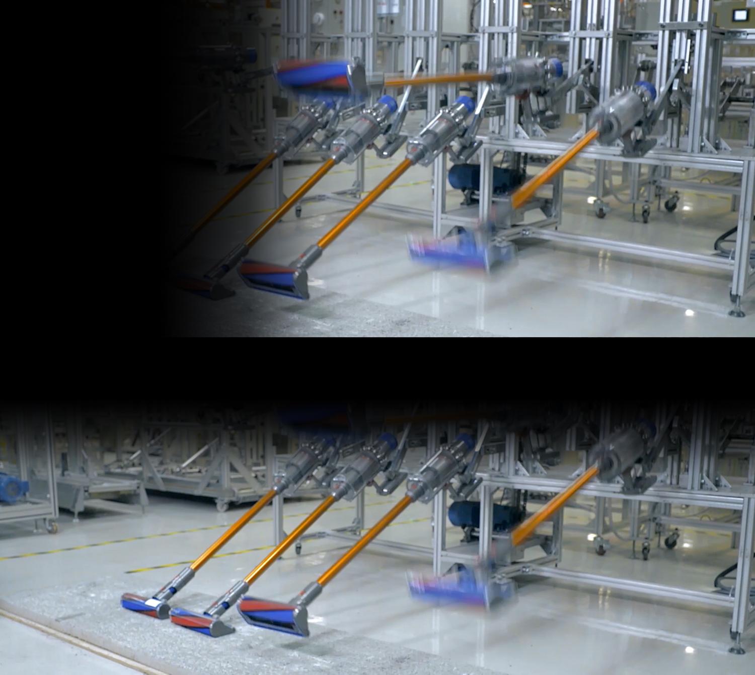 Dyson cord-free stick vacuums being tested in a lab
