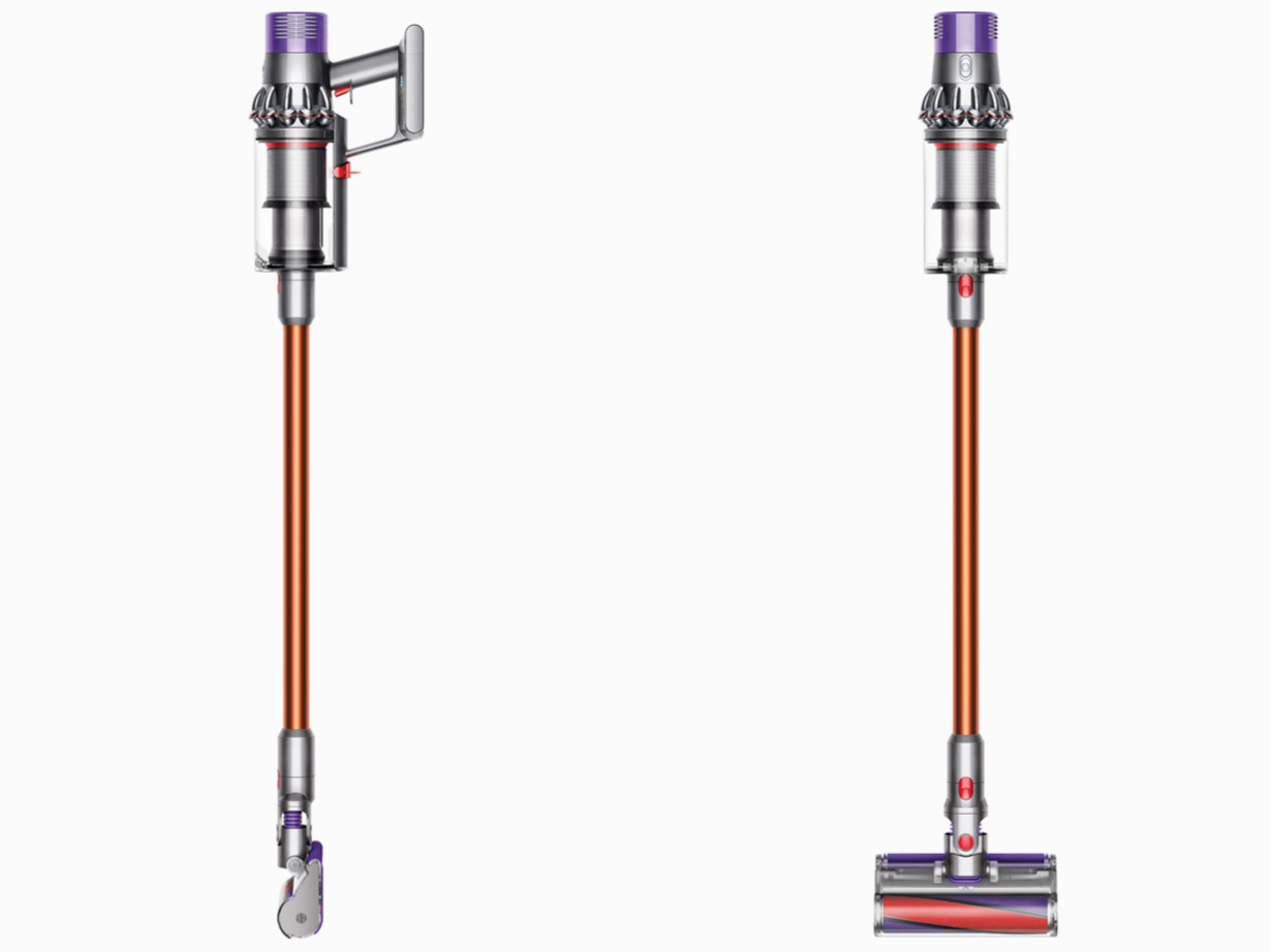 Dyson Cyclone V10 vacuum side and front profile