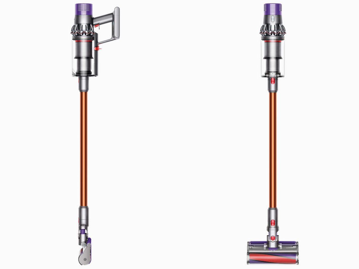 Dyson Cyclone V10 vacuum side and front profile