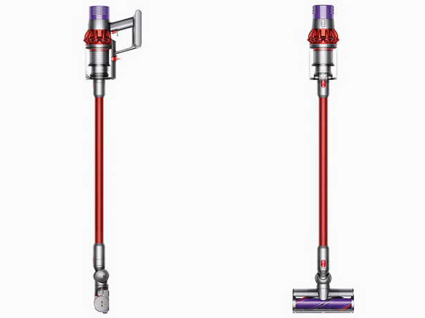 Vista frontale e laterale dell'aspirapolvere senza filo Dyson Cyclone V10 Motorhead