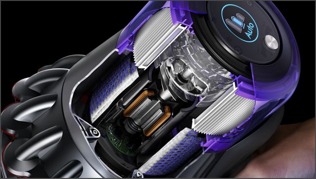 Immagine in sezione del motore dell'aspirapolvere senza filo Dyson V11 Absolute Extra Nichel Blu