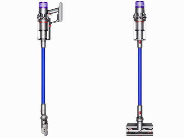 Dyson V11 Torque Drive cordless stick vacuum side and front view Dyson V11 Torque Drive cordless stick vacuum side and front view