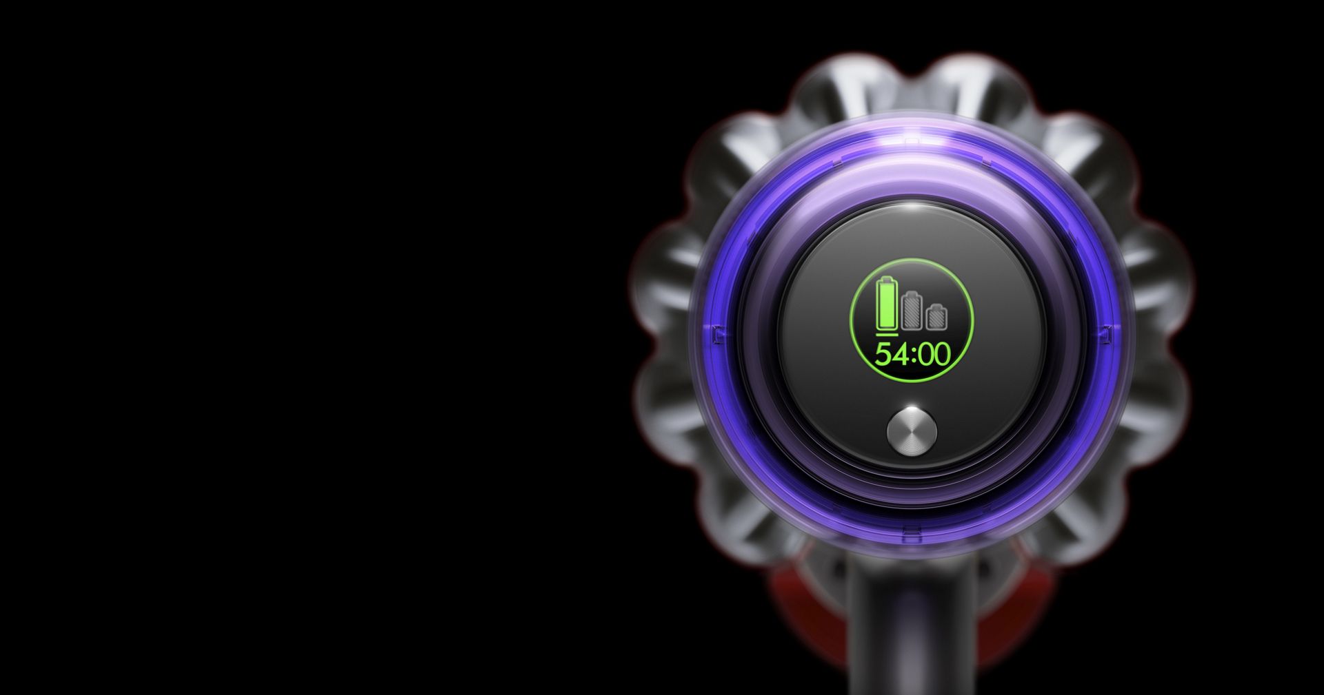 LCD-skjermen på Dyson V11™ støvsuger viser gjenværende driftstid
