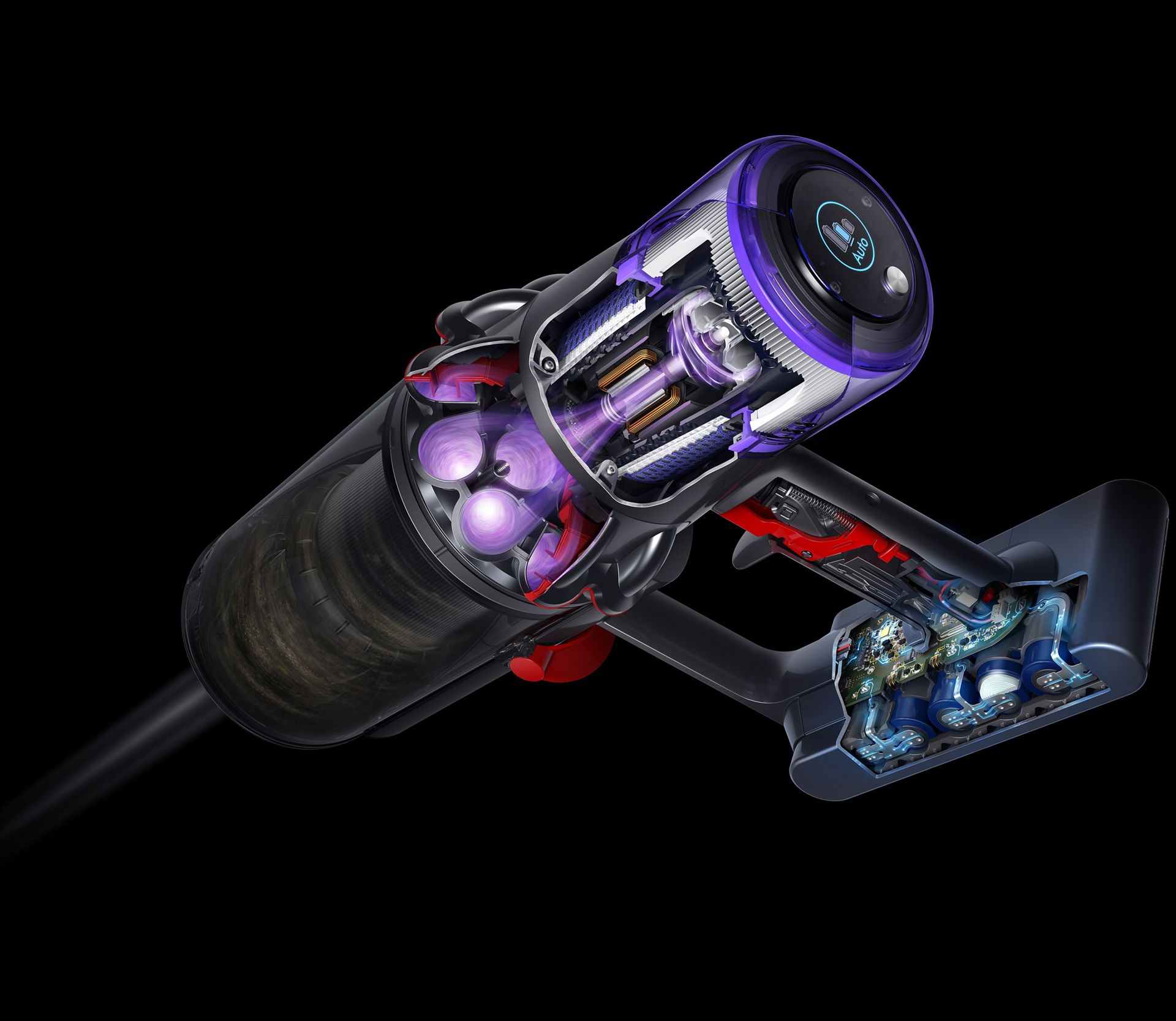 Vue en coupe de la technologie de l'aspirateur Dyson V11™