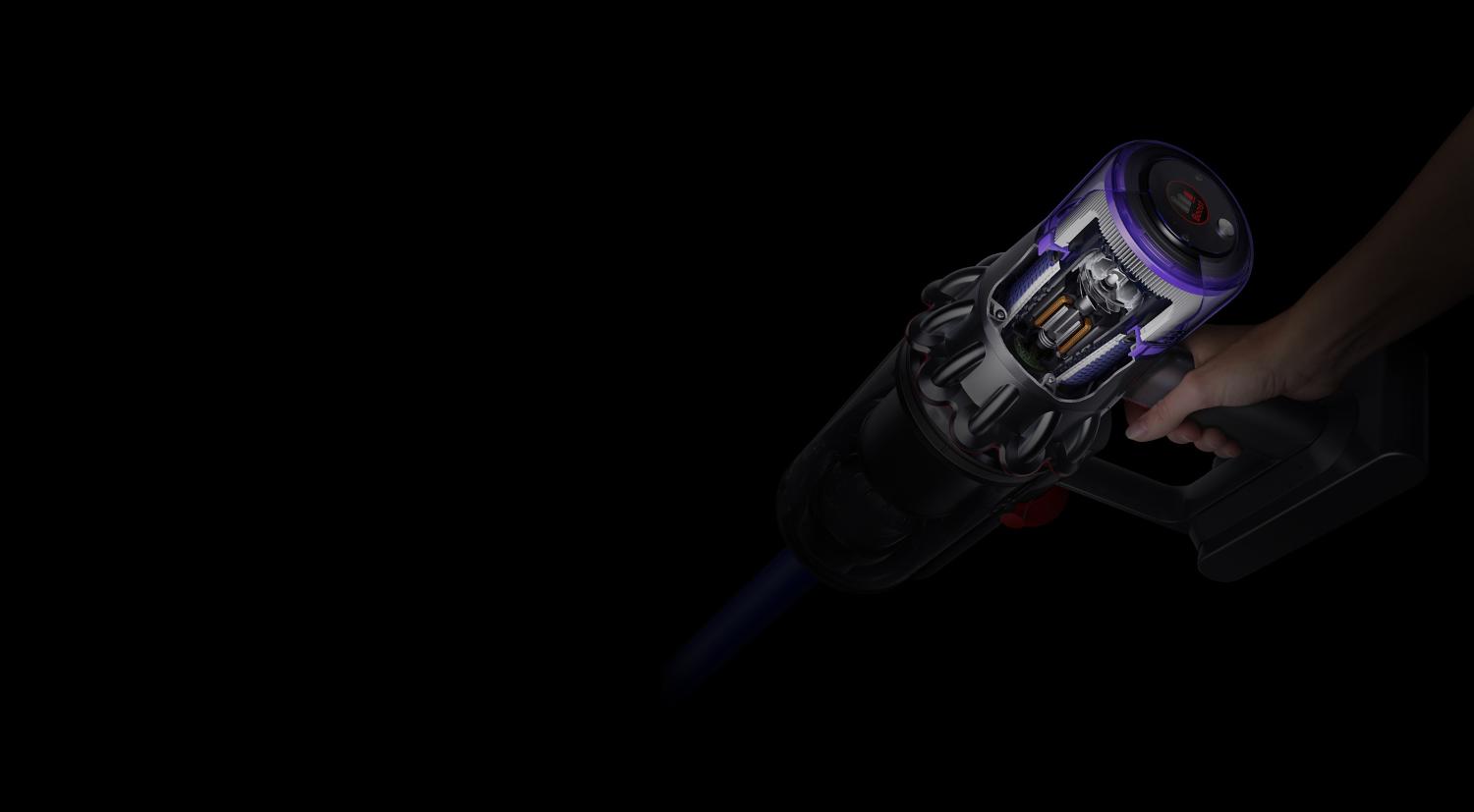 Udskåret diagram, der viser motoren og filtret indeni en Dyson V11™ støvsuger