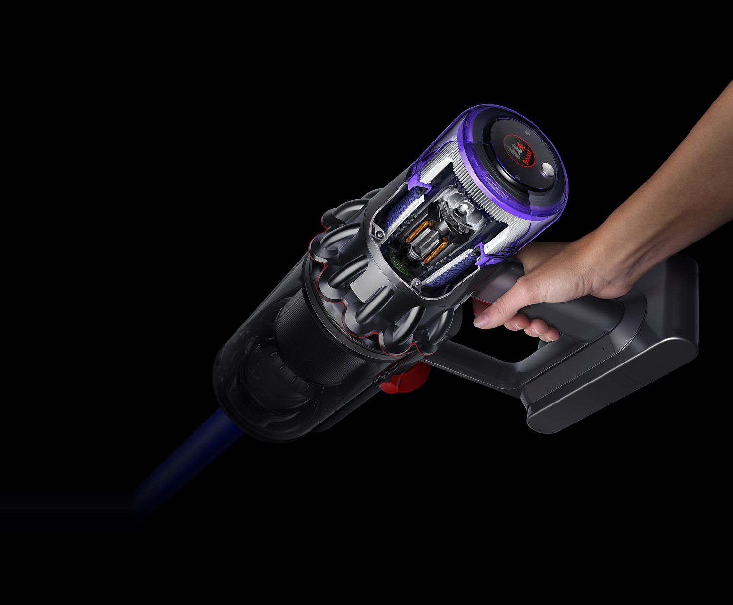 Laser Slim Fluffy vloerzuigmond maakt schoon langs een muur