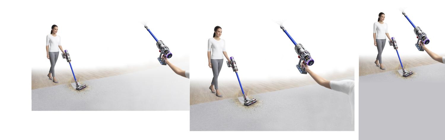 Kvinde, der støvsuger gulv og loft med Dyson V11™ støvsuger.