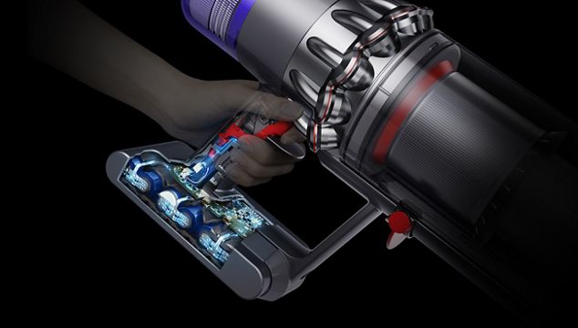 Cutaway diagram of Dyson Outsize vacuum trigger and battery