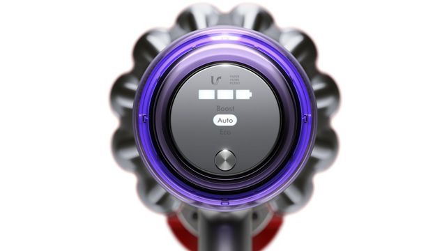 Dyson V11™ vacuum LED screen showing tick symbol