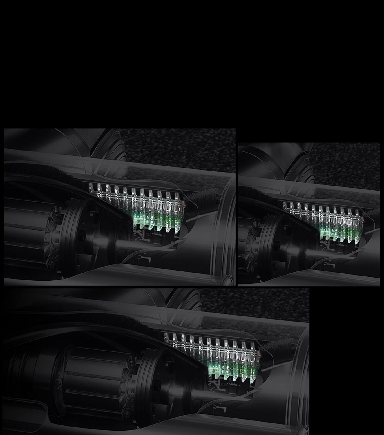 Extreme cutaway closeup of the Digital Motorbar cleaner head comb. Extreme cutaway closeup of the Digital Motorbar cleaner head comb.